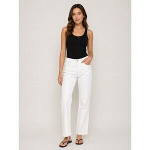 Denim White Cropped Jeans Frayed Hem Straight Leg Made in USA Size 10